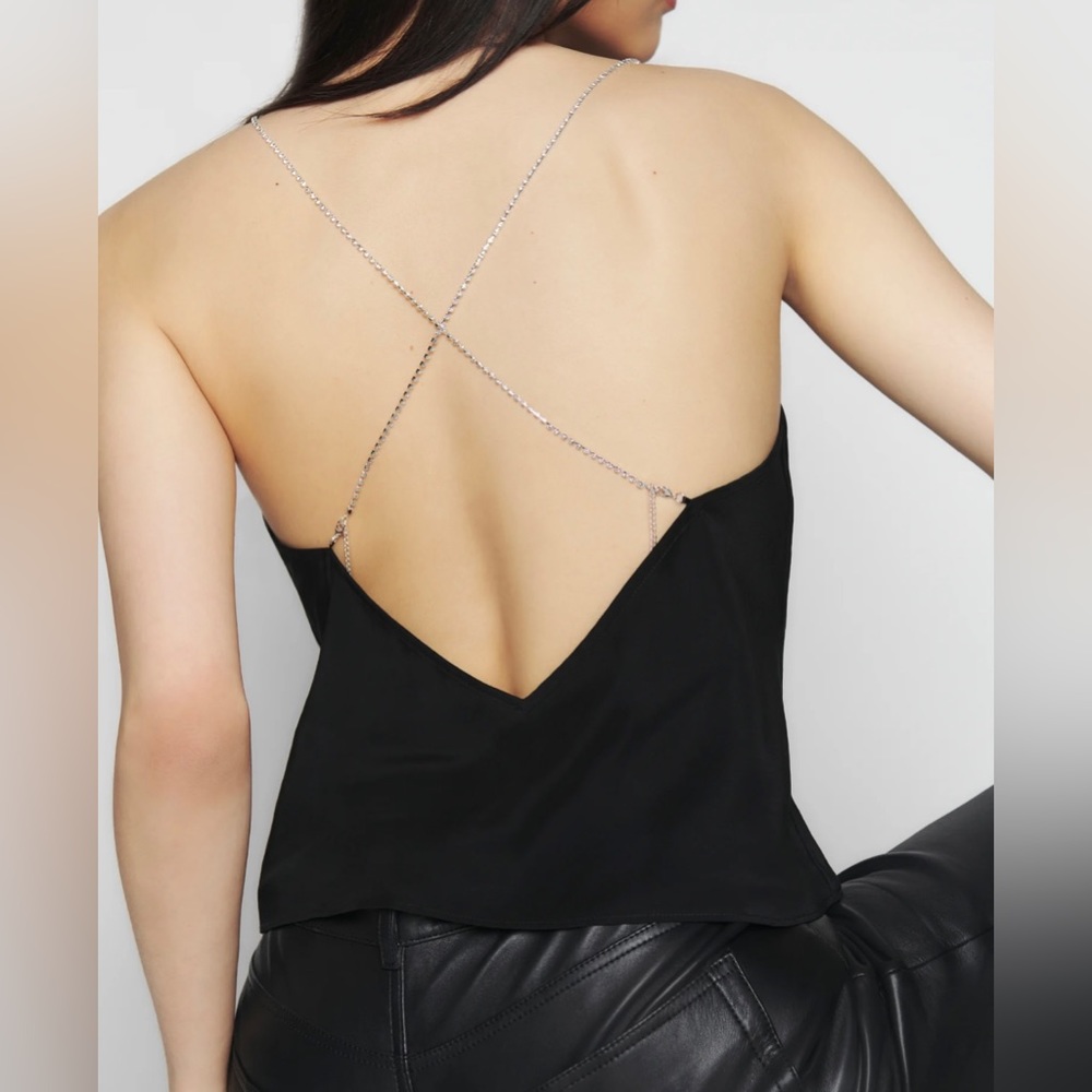 Reformation Indigo Silk Top, black, sz XS, NEW WITH TAGS